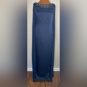 Adrianna Papell Navy Maxi Dress with Embellished Neckline